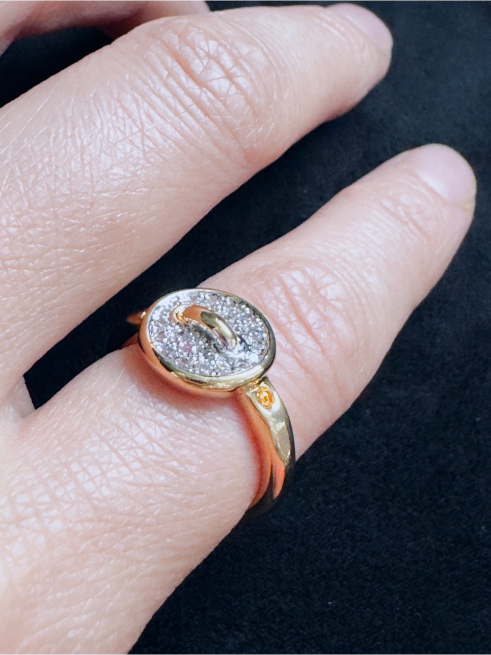 Gold Pave Button Ring with Clear Crystal Accents - Picture 3 of 6